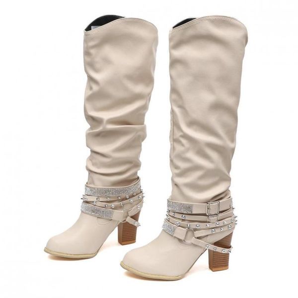 black brown gray knee high boots western for women long winter zapatos de mujer