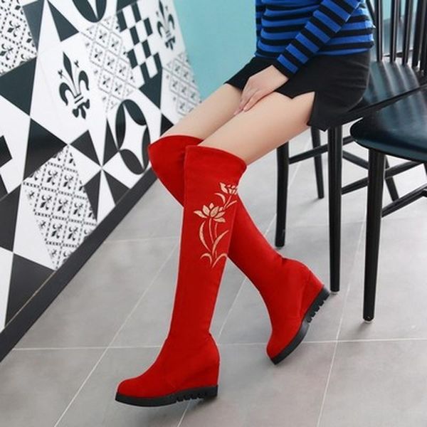 boots fashion thigh high snow women winter 2021 casual heels knee soft flock long shoes woman, Black