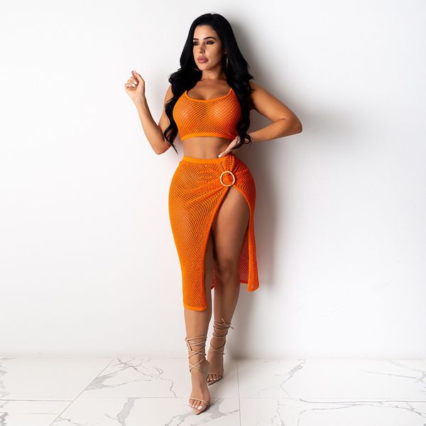 women's fashion beach skirts grid mesh hollow out sleeveless high split skirt two piece cropped sets summer, White
women's fashion beach skirts grid mesh hollow out sleeveless high split skirt two piece cropped sets summer, White