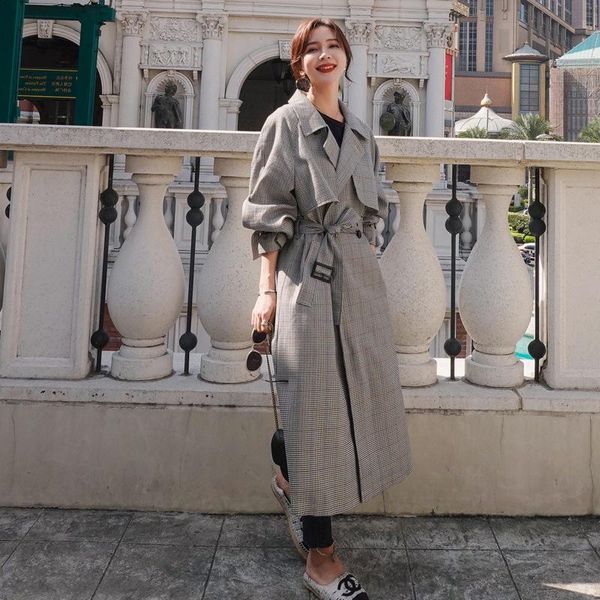women's trench coats casual plaid windbreaker female spring autumn temperament outwear 2021 fashion lapel lace-up coat women z1007, Tan;black
women's trench coats casual plaid windbreaker female spring autumn temperament outwear 2021 fashion lapel lace-up coat women z1007, Tan;black