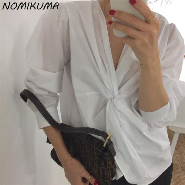 women's blouses & shirts nomikuma korean twisted v-neck women blouse causal solid long sleeve shirt autumn elegant blusas mujer de moda, White
women's blouses & shirts nomikuma korean twisted v-neck women blouse causal solid long sleeve shirt autumn elegant blusas mujer de moda, White