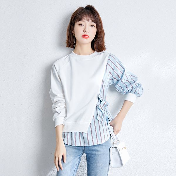 fake two-piece t-shirt women's long sleeve spring wear new loose korean splicing kg-3, White;black
fake two-piece t-shirt women's long sleeve spring wear new loose korean splicing kg-3, White;black