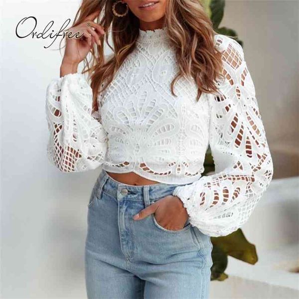 spring summer women white lace blouse shirts long sleeve transparent short blouses 210513
spring summer women white lace blouse shirts long sleeve transparent short blouses 210513