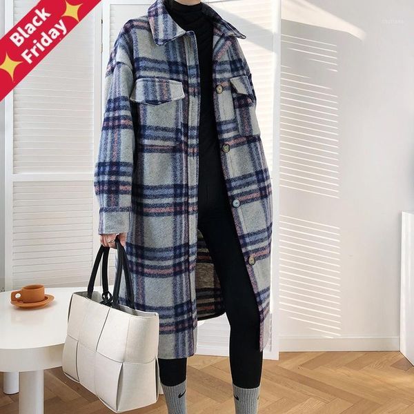 women winter woolen coats 2021 female plaid print retro warm thick long jacket outercoats korean style outwear q6 women's wool & blends, Black
women winter woolen coats 2021 female plaid print retro warm thick long jacket outercoats korean style outwear q6 women's wool & blends, Black