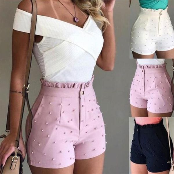 women's shorts women summer high waist ladies beading ruffle casual pantalones brand and quality, White;black
women's shorts women summer high waist ladies beading ruffle casual pantalones brand and quality, White;black
