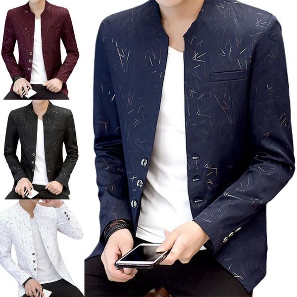 men's suits & blazers spring autumn stylish vintage print stand collar blazer soft for party, White;black
men's suits & blazers spring autumn stylish vintage print stand collar blazer soft for party, White;black