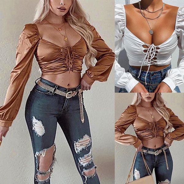 kili autumn and winter women's solid color wrapped chest lace-up puff sleeves open back t-shirt top, White
kili autumn and winter women's solid color wrapped chest lace-up puff sleeves open back t-shirt top, White