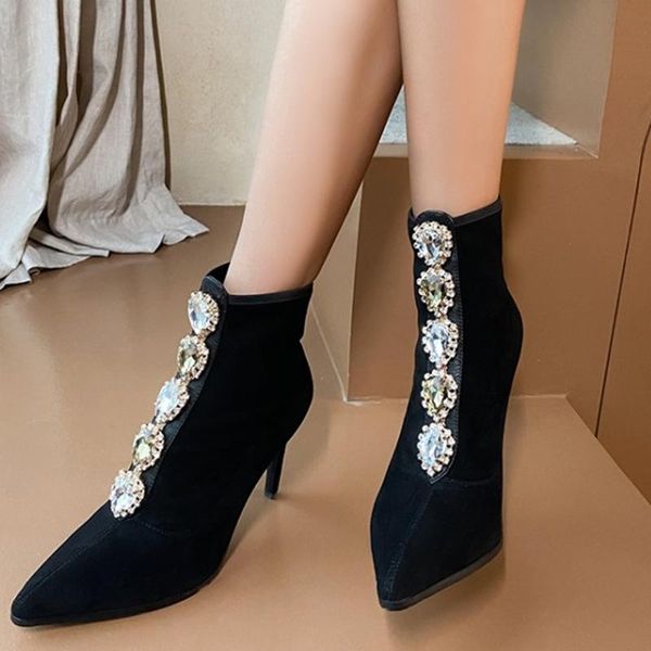 boots fashion pointed toe shiny gem ornament short concise slip on high heel ankle winter resistant, Black
boots fashion pointed toe shiny gem ornament short concise slip on high heel ankle winter resistant, Black