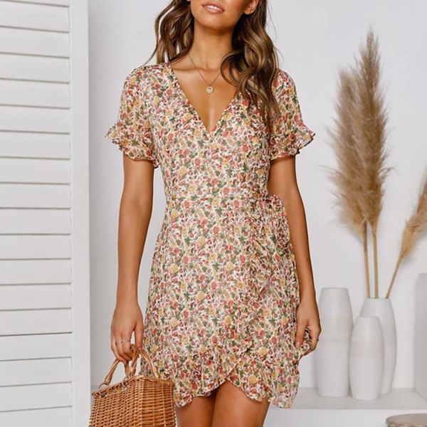 women dresses summer v neck floral print boho beach dress ruffle short sleeve a line mini wrap sundress bodycon casual, Black;gray
women dresses summer v neck floral print boho beach dress ruffle short sleeve a line mini wrap sundress bodycon casual, Black;gray