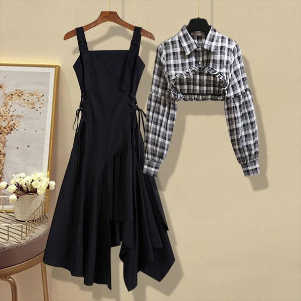 black suspender dress early spring womens tracksuits shirt skirt suit two piece, Gray
black suspender dress early spring womens tracksuits shirt skirt suit two piece, Gray