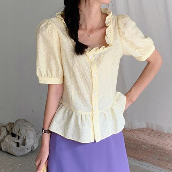 women's blouses & shirts jacquard womens ruffle collar thin short sleeve crop gentle square neck blue blouse sweet tee-shirt female, White
women's blouses & shirts jacquard womens ruffle collar thin short sleeve crop gentle square neck blue blouse sweet tee-shirt female, White