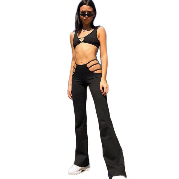 fashion high waist black pants streetwear hollow out leggings for women flare pant female trousers, Black;white
fashion high waist black pants streetwear hollow out leggings for women flare pant female trousers, Black;white
