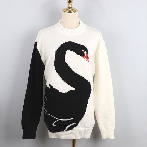women black swan embroidery knitted sweaters and pullovers female loose color matching jacquard harajuku sweater warm w67, White;black
women black swan embroidery knitted sweaters and pullovers female loose color matching jacquard harajuku sweater warm w67, White;black
