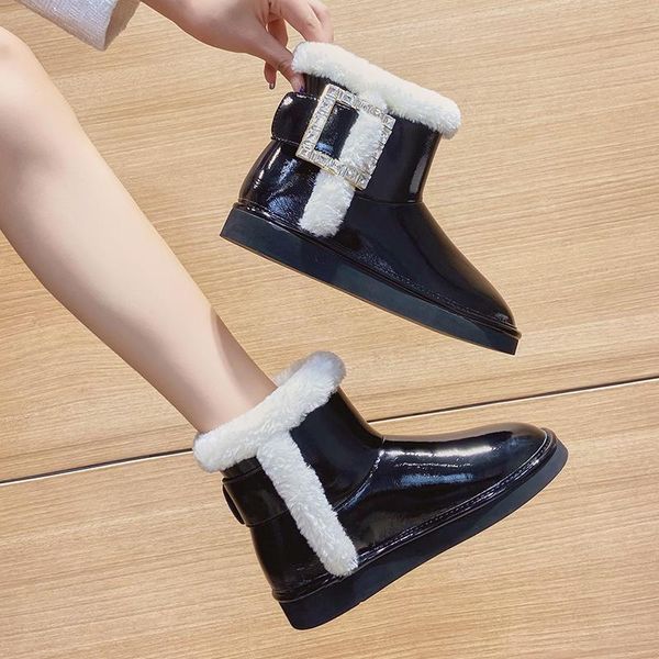 designer boots snow women's winter 2021 square buckle thick fur integrated shoes patent leather plus velvet warm waterproof short cot, Black
designer boots snow women's winter 2021 square buckle thick fur integrated shoes patent leather plus velvet warm waterproof short cot, Black