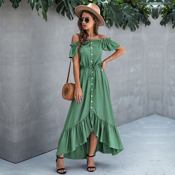 summer ladies elegant solid off the shoulder dress women 2021 new casual slash neck short single breasted irregular long dress x0521, Black;gray
summer ladies elegant solid off the shoulder dress women 2021 new casual slash neck short single breasted irregular long dress x0521, Black;gray