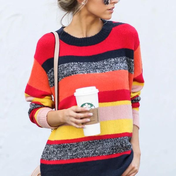 women's sweaters colorful long sleeve striped woman sweater casual elastic loose party summer outdoor oversize female 2021, White;black
women's sweaters colorful long sleeve striped woman sweater casual elastic loose party summer outdoor oversize female 2021, White;black
