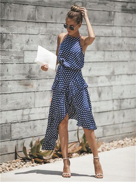 casual dresses summer 2021 elegant dot print women dress halter ruffle irregular hem midi ladies backless beach sundresses vestidos, Black;gray
casual dresses summer 2021 elegant dot print women dress halter ruffle irregular hem midi ladies backless beach sundresses vestidos, Black;gray