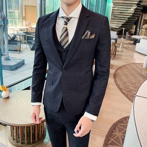 british style 2021 men's suit three piece business leisure plaid bridegroom dress suits & blazers, White;black
british style 2021 men's suit three piece business leisure plaid bridegroom dress suits & blazers, White;black