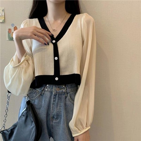 women's knits & tees women thin cardigan jacket female solid color short coat fall korean loose v-neck mesh stitching long-sleeved swea, White
women's knits & tees women thin cardigan jacket female solid color short coat fall korean loose v-neck mesh stitching long-sleeved swea, White