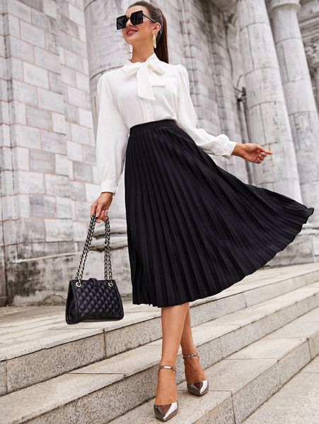 pleated elastic waist skirt y0g8#, Black
pleated elastic waist skirt y0g8#, Black