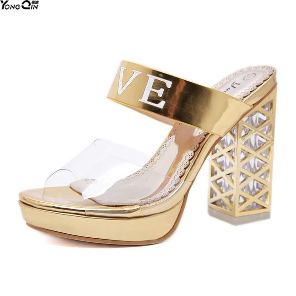 spring summer crystal thick heels women sandals high heel female slippers, Black