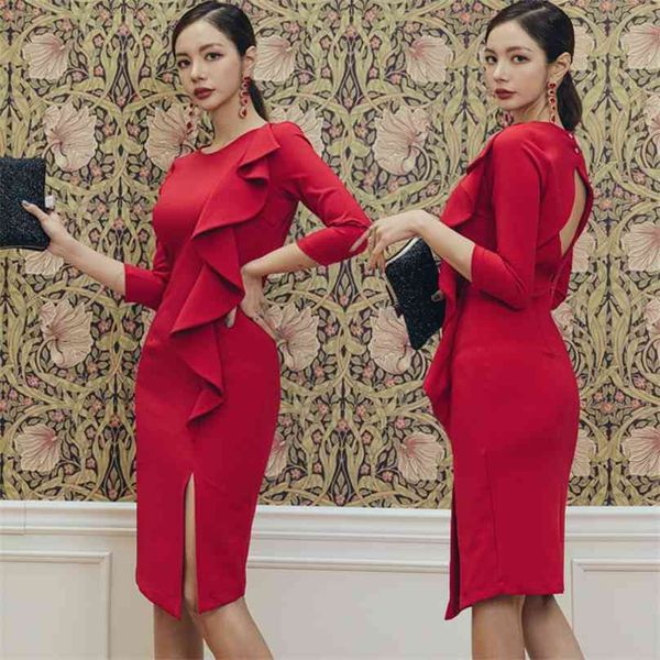 spring and summer style ruffle backless middle sleeve slrt dress temperament elegant thin office party for women dresses 210602, Black;gray
spring and summer style ruffle backless middle sleeve slrt dress temperament elegant thin office party for women dresses 210602, Black;gray
