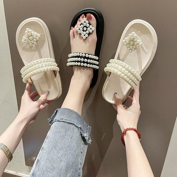 female shoes slippers flat string bead luxury slides low 2021 soft designer pu fashion rubber basic c, Black 
female shoes slippers flat string bead luxury slides low 2021 soft designer pu fashion rubber basic c, Black
