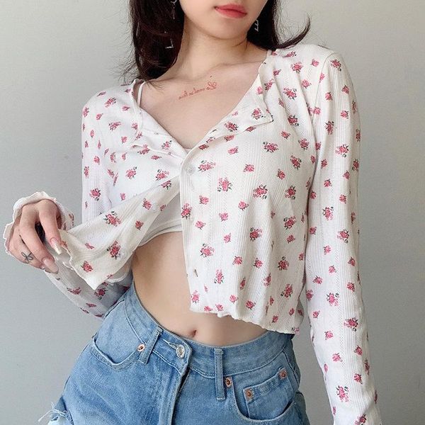 women's t-shirt sweet floral long-sleeved thin cardigan spring and summer loose single-breasted with female, White
women's t-shirt sweet floral long-sleeved thin cardigan spring and summer loose single-breasted with female, White