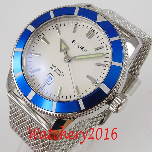 wristwatches 46mm bliger white dial rotating bezel deployment date automatic movement mens watch, Slivery;brown
wristwatches 46mm bliger white dial rotating bezel deployment date automatic movement mens watch, Slivery;brown