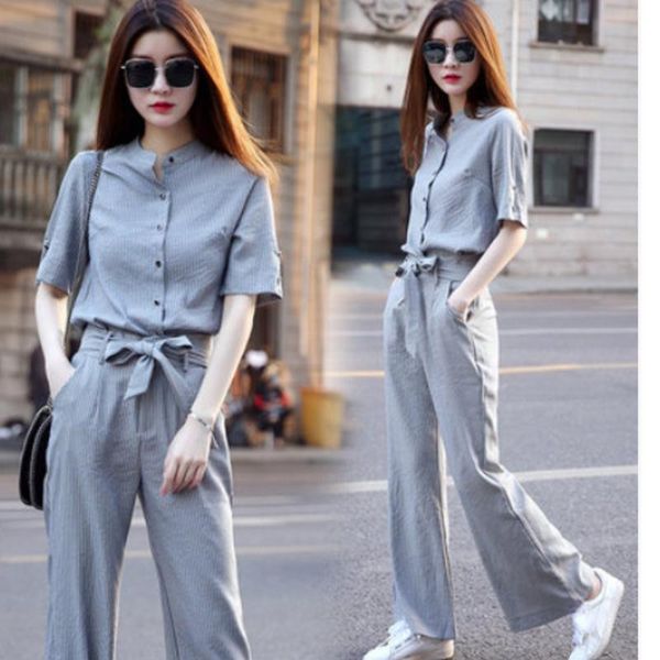 women's two piece pants summer women clothing sets 2021 fashion chic high street short sleeve stand collar striped blouse shirts+bandag, White
women's two piece pants summer women clothing sets 2021 fashion chic high street short sleeve stand collar striped blouse shirts+bandag, White