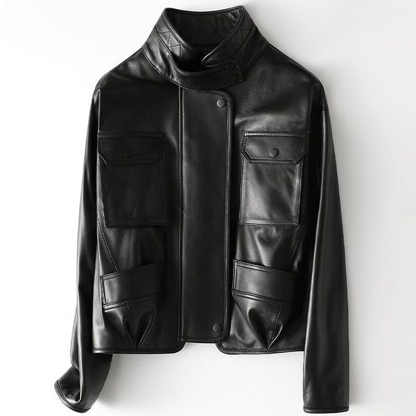 women's leather & faux fall 2021 genuine coat jacket women female real sheepskin loose pocket overcoat stand collar outwear plus size, Black
women's leather & faux fall 2021 genuine coat jacket women female real sheepskin loose pocket overcoat stand collar outwear plus size, Black