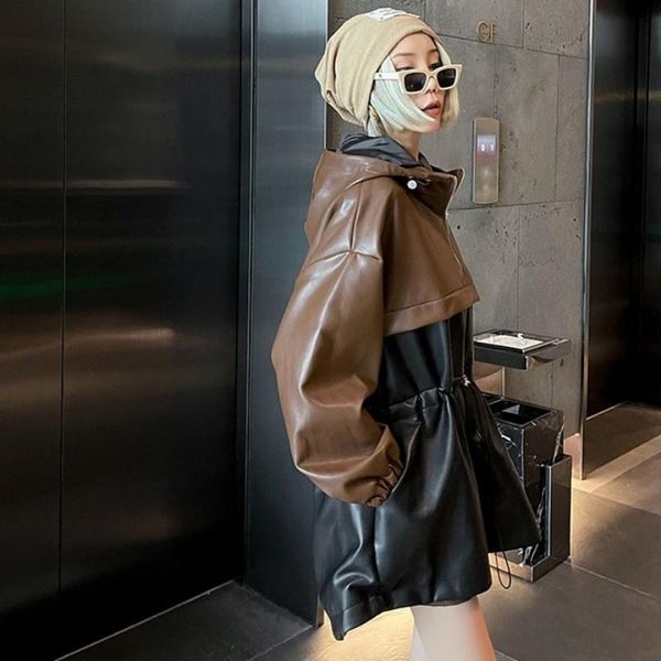 women's jackets women autumn pu leather loose zipper pockets mixed colors hooded coat street full sleeve pullover outerwear female, Black;brown
women's jackets women autumn pu leather loose zipper pockets mixed colors hooded coat street full sleeve pullover outerwear female, Black;brown