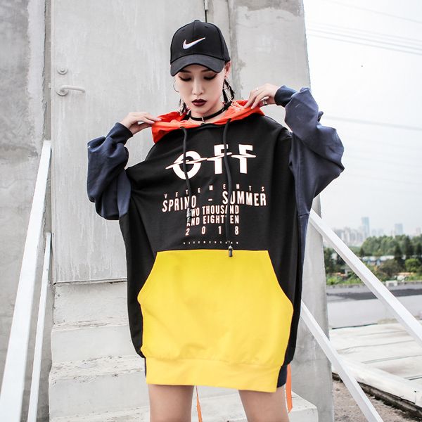 hoodies sweater european station trendy print mid-length contrast stitching hooded women's jacket trend, Black
hoodies sweater european station trendy print mid-length contrast stitching hooded women's jacket trend, Black