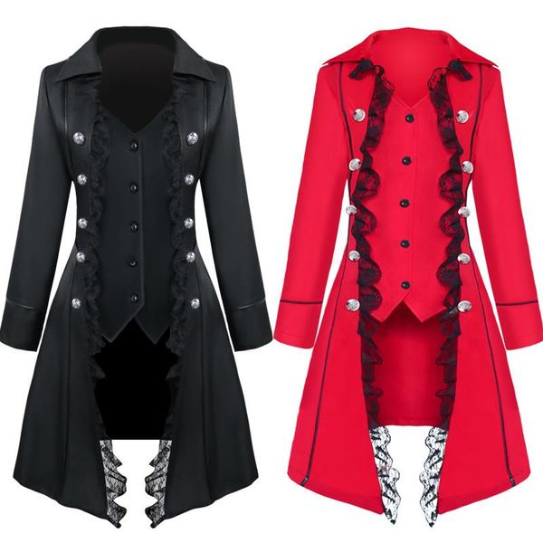 women's wool & blends middle medieval coat, solid color long-sleeved three-breasted lady's irregular retro waist coat, Black
women's wool & blends middle medieval coat, solid color long-sleeved three-breasted lady's irregular retro waist coat, Black