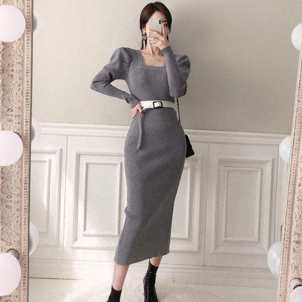 winter women's slim-fit bodycon knitted square neck wrapped sweater dress elegant office lady vestido casual dresses, Black;gray
winter women's slim-fit bodycon knitted square neck wrapped sweater dress elegant office lady vestido casual dresses, Black;gray