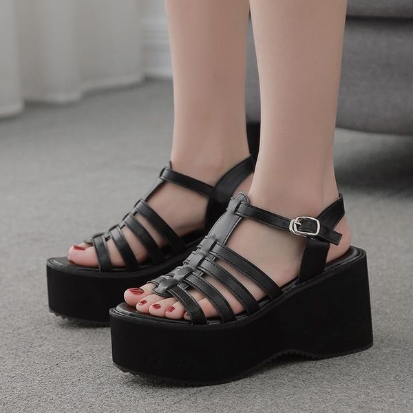 sandals temperament high-heeled ladies thick-soled slope with a word buckle european and american summer style roman shoes., Black
sandals temperament high-heeled ladies thick-soled slope with a word buckle european and american summer style roman shoes., Black