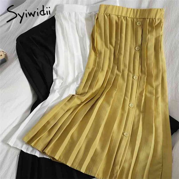 back elastic high waist pleated midi skirts women breasted a-line white yellow summer clothing korean fashion 210607, Black
back elastic high waist pleated midi skirts women breasted a-line white yellow summer clothing korean fashion 210607, Black