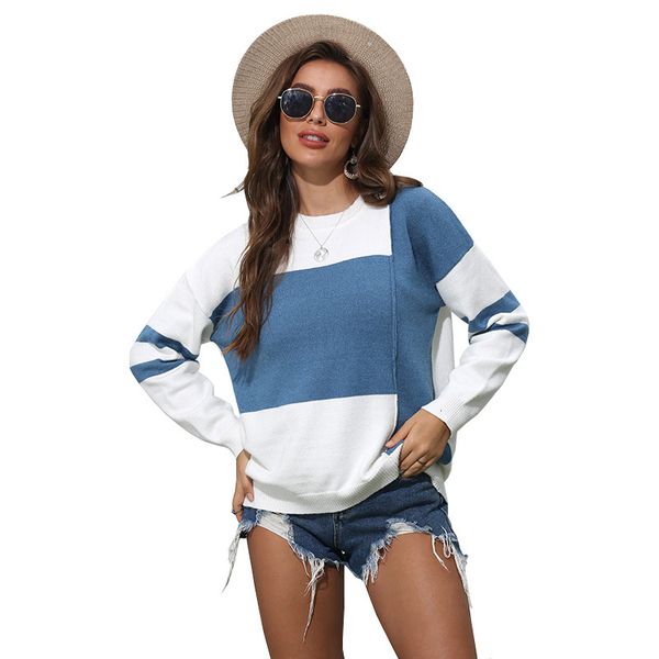 sweaters women's knitted autumn and winter contrast stitching round neck pullover sweater, White;black
sweaters women's knitted autumn and winter contrast stitching round neck pullover sweater, White;black