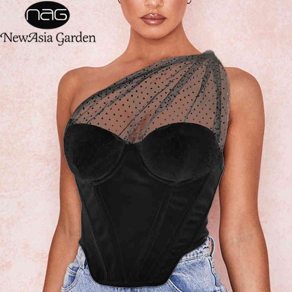 newaisa summer black crop women splice polka dot mesh one shoulder tank push up padded boned corset white 210413
newaisa summer black crop women splice polka dot mesh one shoulder tank push up padded boned corset white 210413