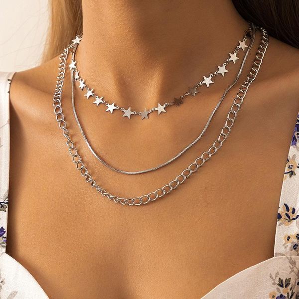 chains trendy jewelry multi layer choker necklace design selling star chain for girl fine accessories, Silver
chains trendy jewelry multi layer choker necklace design selling star chain for girl fine accessories, Silver