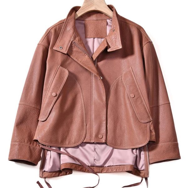 women's leather & faux real coat spring ladies genuine jacket zipper bubble skin women superior quality sheep, Black
women's leather & faux real coat spring ladies genuine jacket zipper bubble skin women superior quality sheep, Black