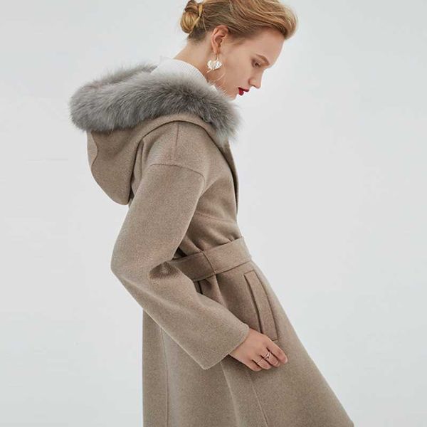 women's wool & blends 2021 autumn and winter style tie hooed woolen overcoat female real collar coats water ripple jacketuble-sided clo, Black
women's wool & blends 2021 autumn and winter style tie hooed woolen overcoat female real collar coats water ripple jacketuble-sided clo, Black