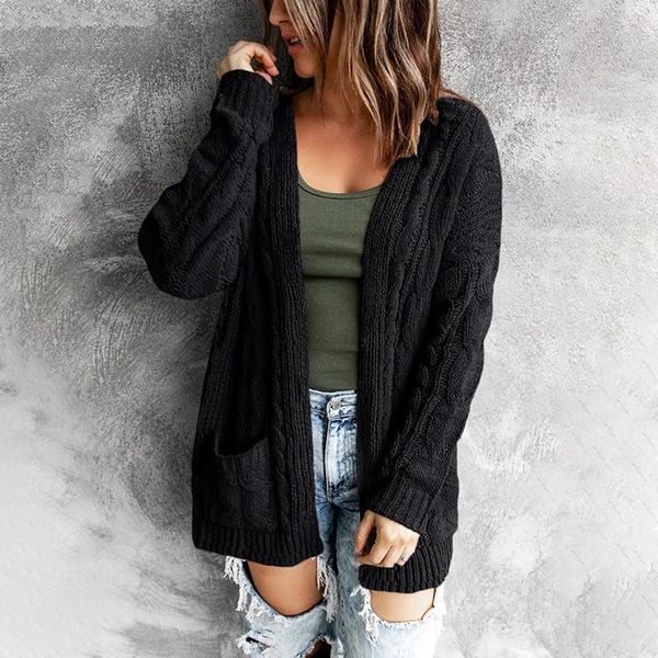 women's sweaters knitted cardigan jacket loose solid color 2021 autumn and winter pocket long-sleeved sweater women, White;black
women's sweaters knitted cardigan jacket loose solid color 2021 autumn and winter pocket long-sleeved sweater women, White;black