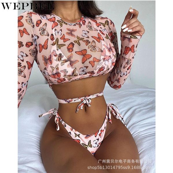 women's swimwear wepbel butterfly printed bikini set female swimsuit women three-pieces crop + bra briefs bathing suit, White;black
women's swimwear wepbel butterfly printed bikini set female swimsuit women three-pieces crop + bra briefs bathing suit, White;black