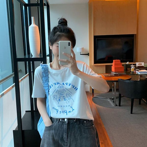 summer and korean version of the printed loose bottoming shirt long casual all-match short-sleeved t-shirt n141 women's, White
summer and korean version of the printed loose bottoming shirt long casual all-match short-sleeved t-shirt n141 women's, White