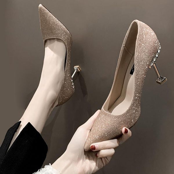 dress shoes 2021 spring women pumps high thin heels pointed toe metal decoration bling bridal wedding gold, Black
dress shoes 2021 spring women pumps high thin heels pointed toe metal decoration bling bridal wedding gold, Black