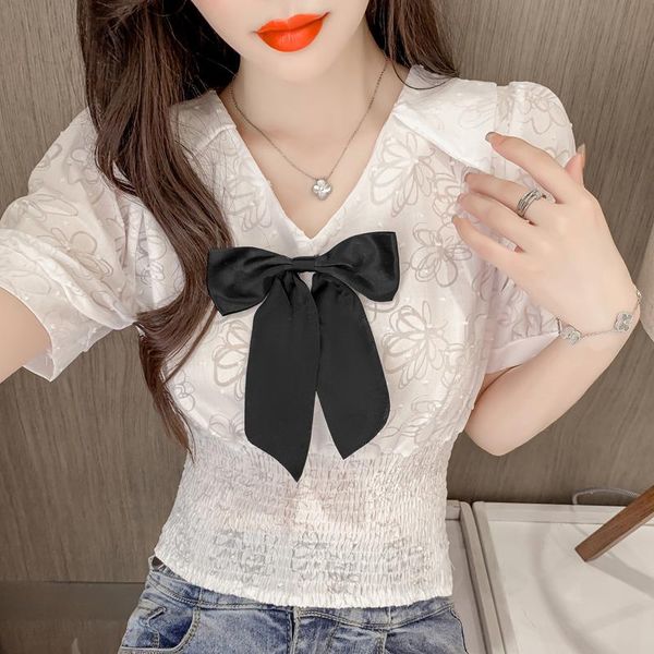 women's blouses & shirts women short sleeve 2021 summer bow v neck floral elegant slim, White
women's blouses & shirts women short sleeve 2021 summer bow v neck floral elegant slim, White