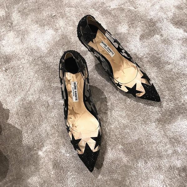 dress shoes spring star water drill pointed stiletto heels transparent banquet women's singles, Black
dress shoes spring star water drill pointed stiletto heels transparent banquet women's singles, Black