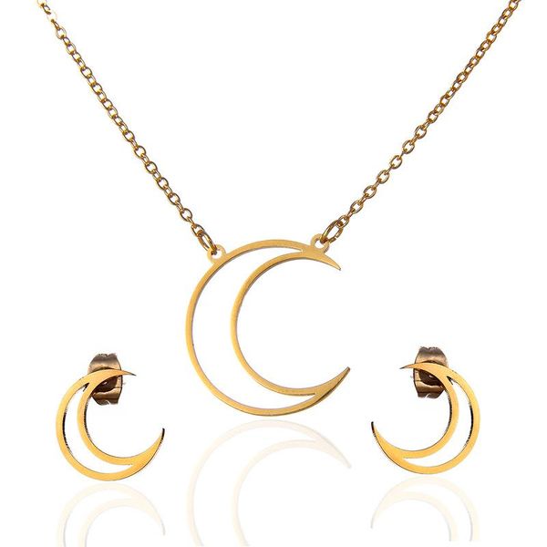 earrings & necklace hollow moon shape jewelry sets titanium steel personality long choker gold color for women fashion gift, Silver
earrings & necklace hollow moon shape jewelry sets titanium steel personality long choker gold color for women fashion gift, Silver