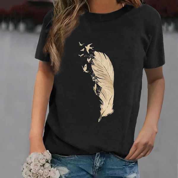 women's t-shirt feather printing t shirt women harajuku plus size o neck casual summer short sleeve aesthetic loose tee tunic, White
women's t-shirt feather printing t shirt women harajuku plus size o neck casual summer short sleeve aesthetic loose tee tunic, White